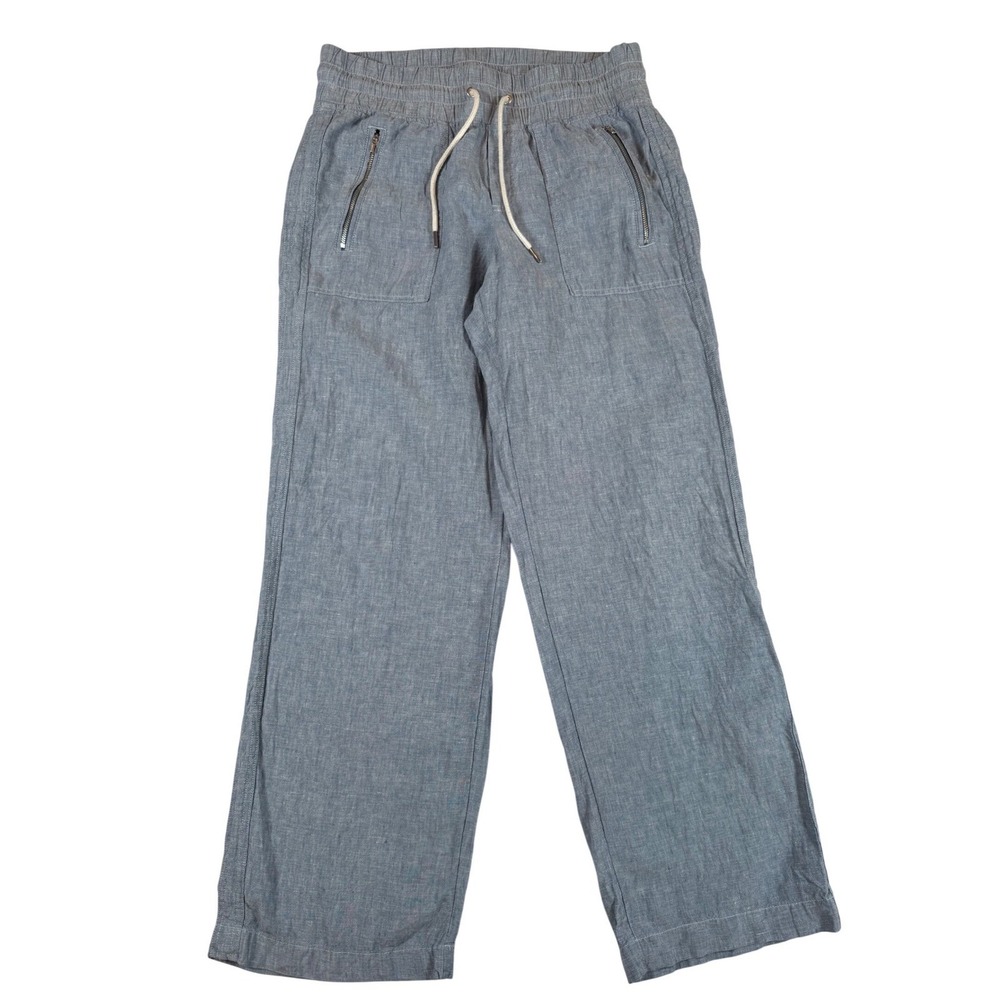 Athleta Cabo Linen Wide Leg Pants‎ Womens 6 Blue Coastal Lagenlook Elastic Waist